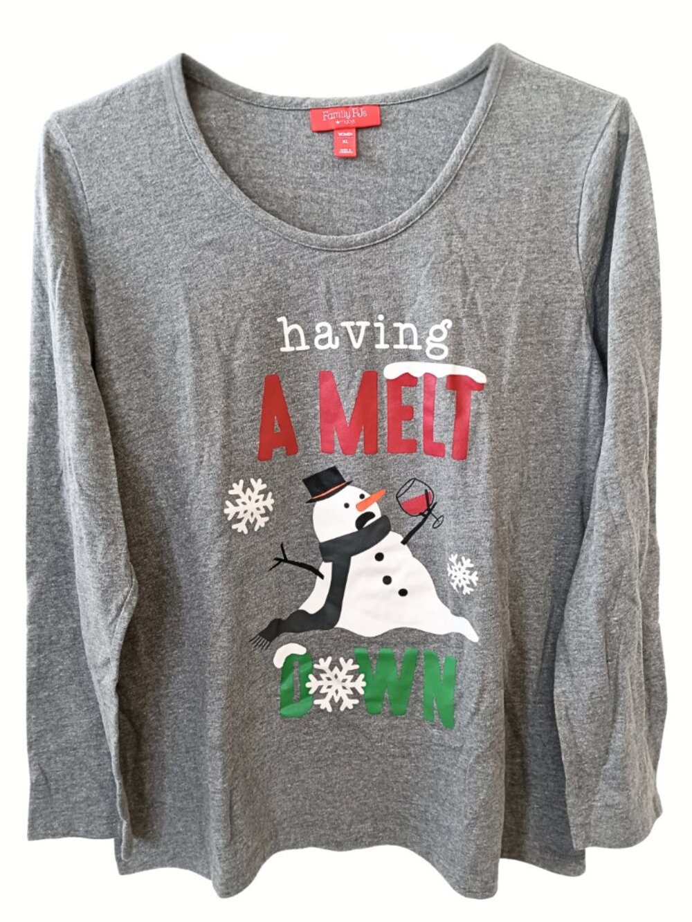 Macy's Family PJ Women's XL Long Sleeve Top Graphic "Having a Melt Down Snowman"